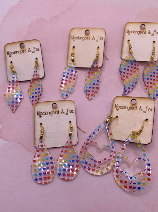 Rainbow Heart Dangle Earrings