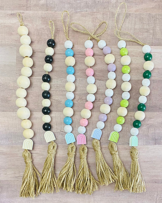 Dark Green Rainbow Boho Wooden Bead Garland