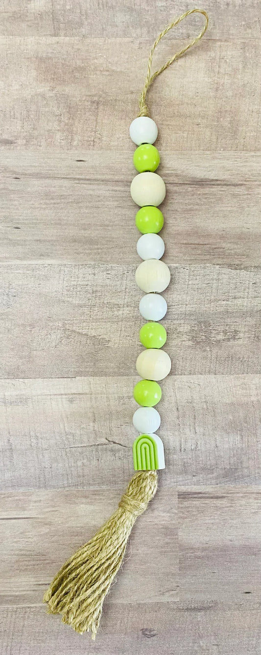 Light Green Rainbow Boho Wooden Bead Garland