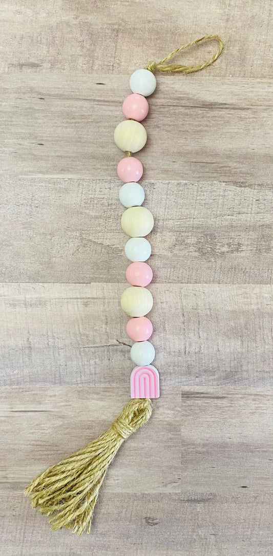 Pink Rainbow Boho Wooden Bead Garland