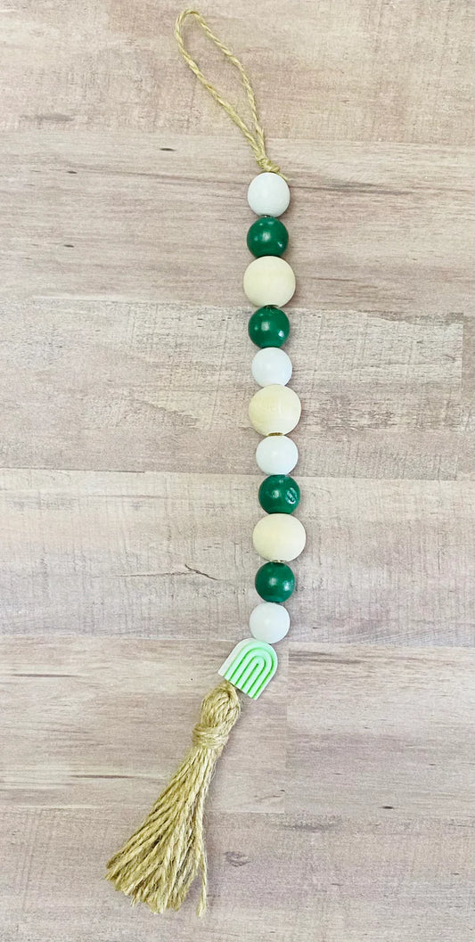 Dark Green Rainbow Boho Wooden Bead Garland