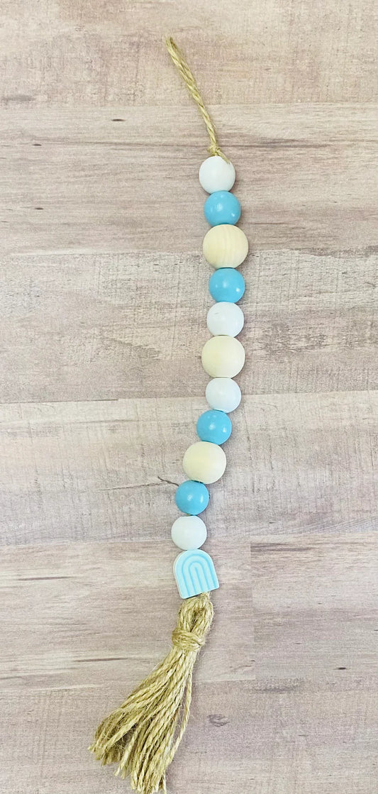 Blue Rainbow Boho Wooden Bead Garland