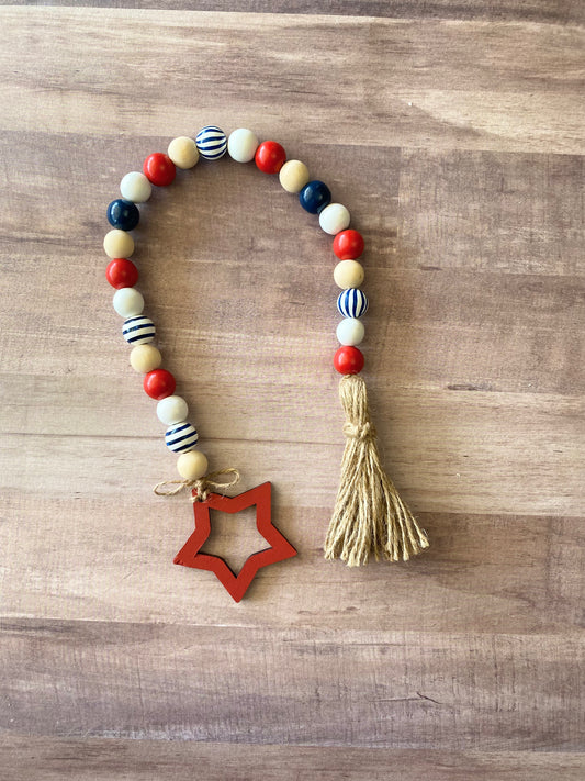 Patriotic Wooden Bead Garland with Charm