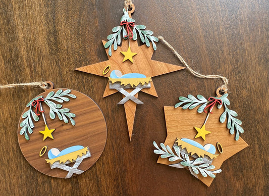 Hand Painted Wooden Manger Ornaments