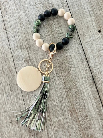 Camo Silicon Keychain Wristlet with Custom Engraving