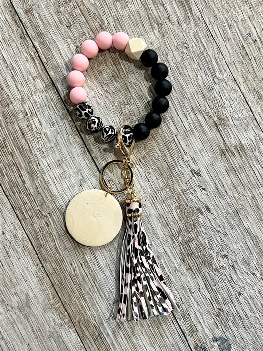 Leopard Silicon Keychain Wristlet with Custom Engraving