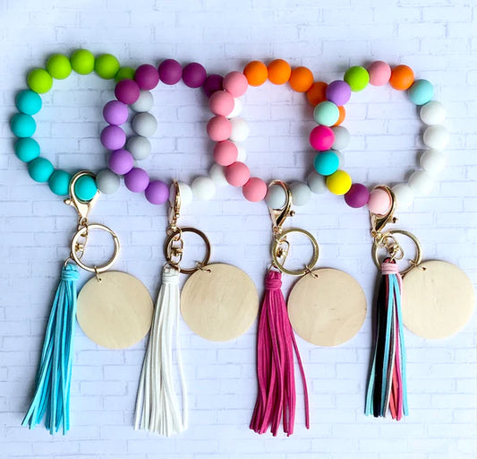 Color Block Silicon Keychain Wristlet with Custom Engraving
