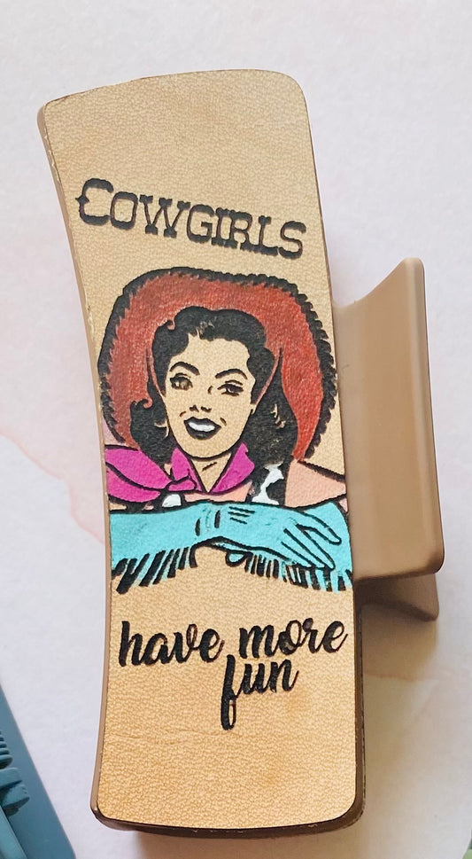 Untamed Cowgirl Hand Painted Leather Hair Clip